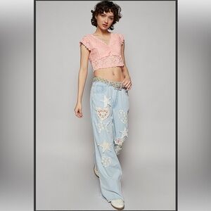 POL Light Blue Flare Pants with White Star Accents